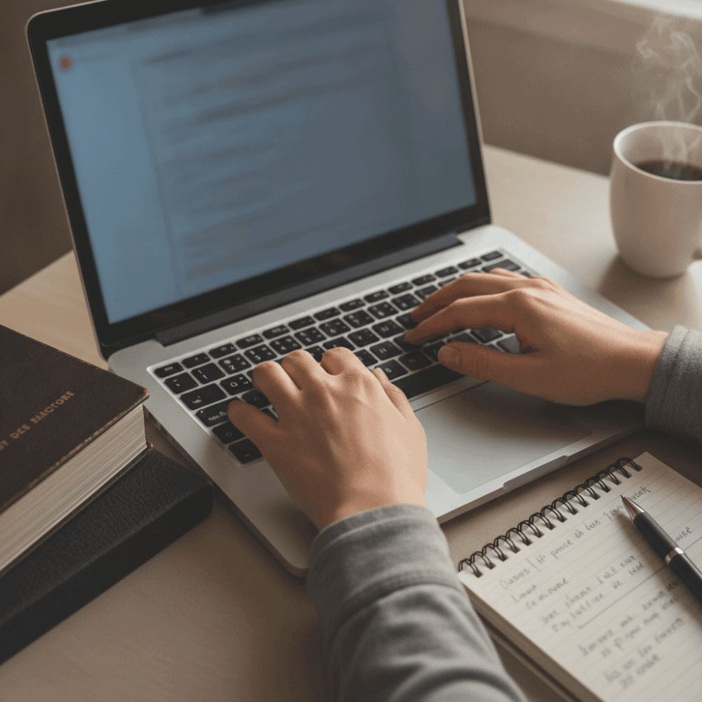 Mains consultant un annuaire d'avocats en ligne sur ordinateur portable pour vérifier une inscription au barreau