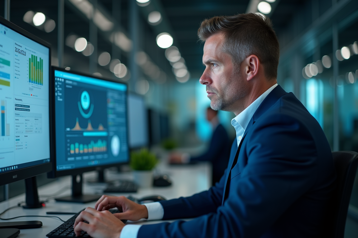 Homme professionnel en cybersécurité analysant des écrans