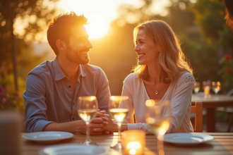 Couple célébrant leur sixième anniversaire de mariage en plein air