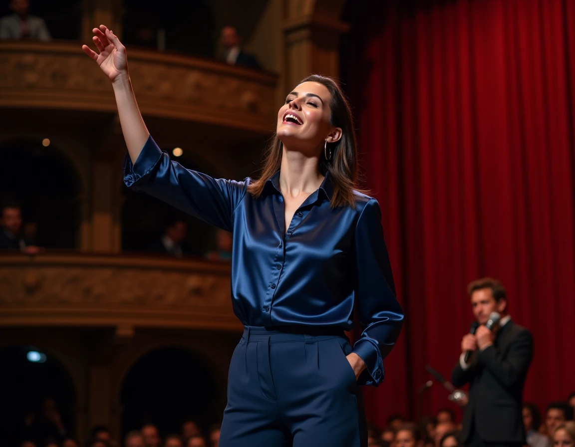 Chanteuse en concert dans une salle parisienne intimiste, gestuelle expressive et atmosphère dramatique liée à l'œuvre de Zaho de Sagazan