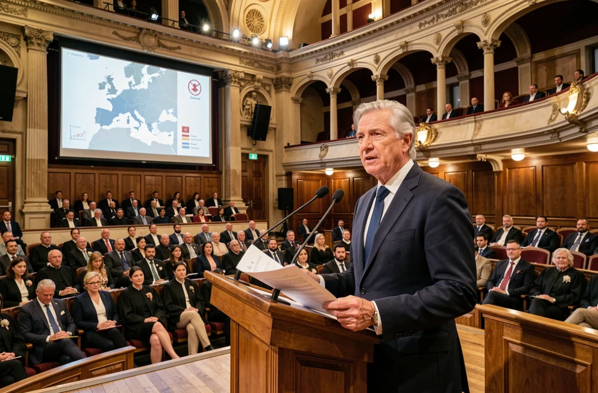 Juriste expert prenant la parole lors d'une conférence de l'UINL dans un amphithéâtre parisien