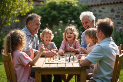 Famille multigenerational jouant à un jeu en plein air