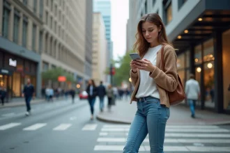 Jeune femme urbaine regardant son smartphone dans la ville