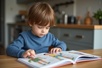 Garçon de 5 ans lisant un livre d'anatomie enfant