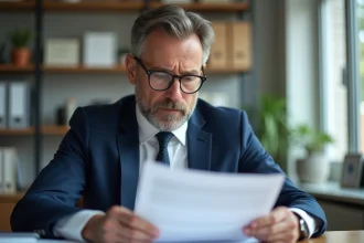 Homme d'affaires en costume bleu dans un bureau moderne