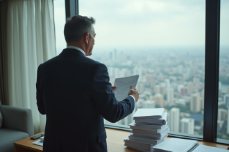 Homme d'affaires regardant la ville depuis une fenêtre