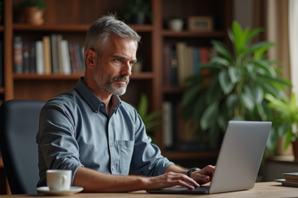 Homme d'âge moyen travaillant dans un bureau chaleureux