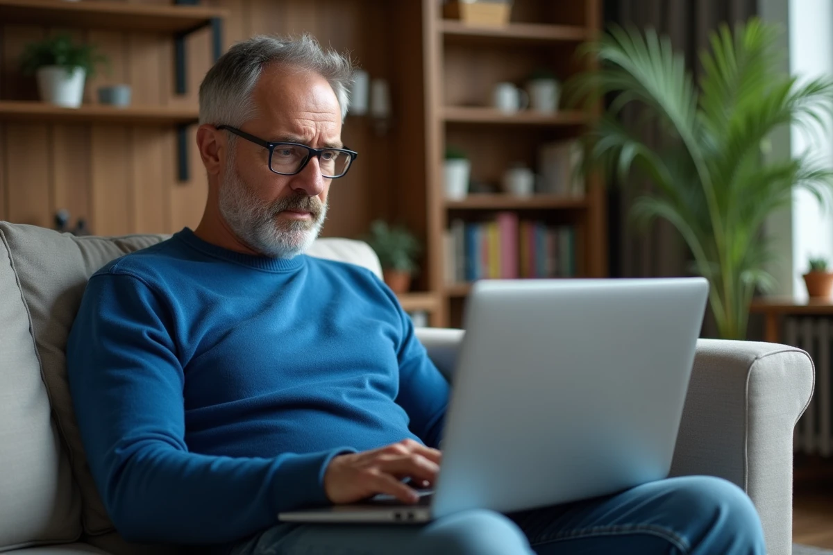 Homme détendu utilisant un ordinateur portable à la maison