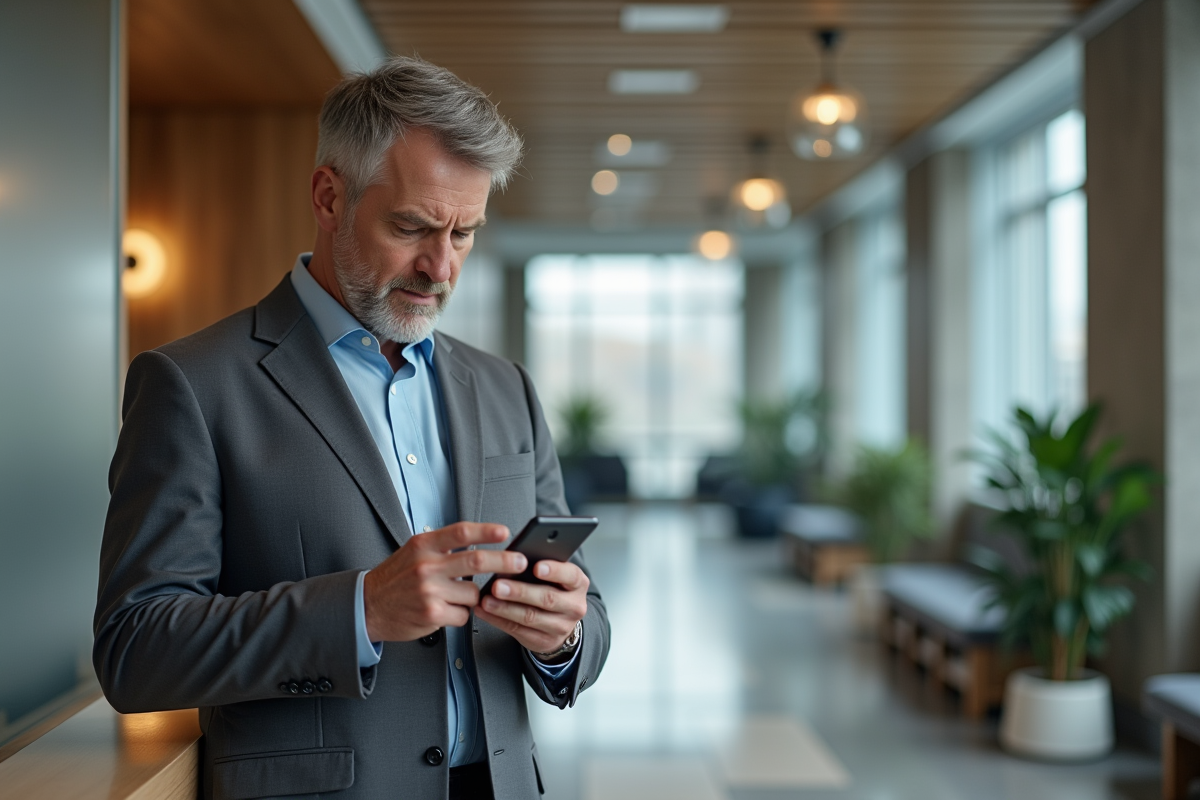 Homme d affaires consultant des informations de prêt immobilier