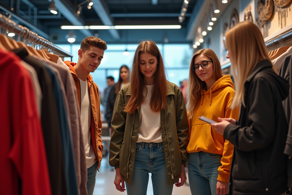 Jeunes urbains faisant du shopping dans une boutique tendance
