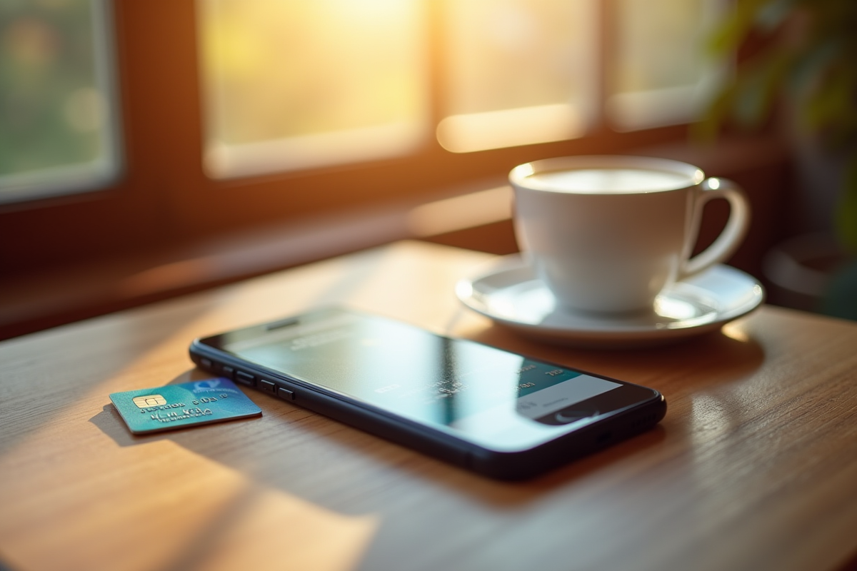 Smartphone affichant le solde Kadeos Infini sur un bureau en bois