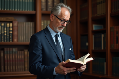 Professeur en costume dans une bibliothèque universitaire