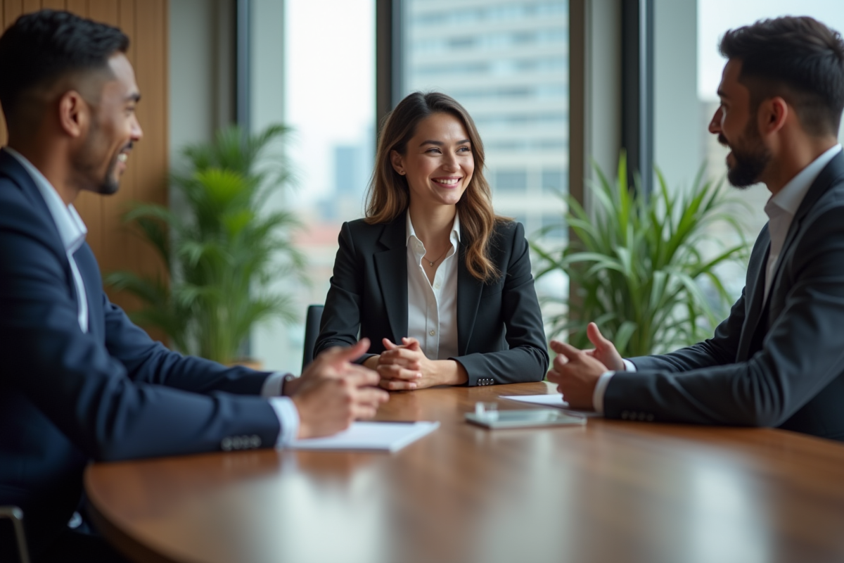 Jeune femme d'affaires souriante en réunion professionnelle