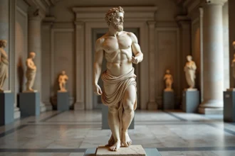 Sculpture en marbre d'Hermès messager des dieux dans une galerie de musée néoclassique
