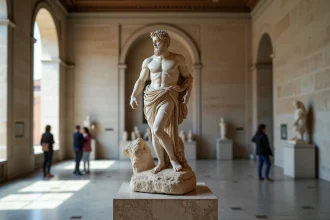 Sculpture en marbre ancien de Poséidon dans un musée d'art grec classique